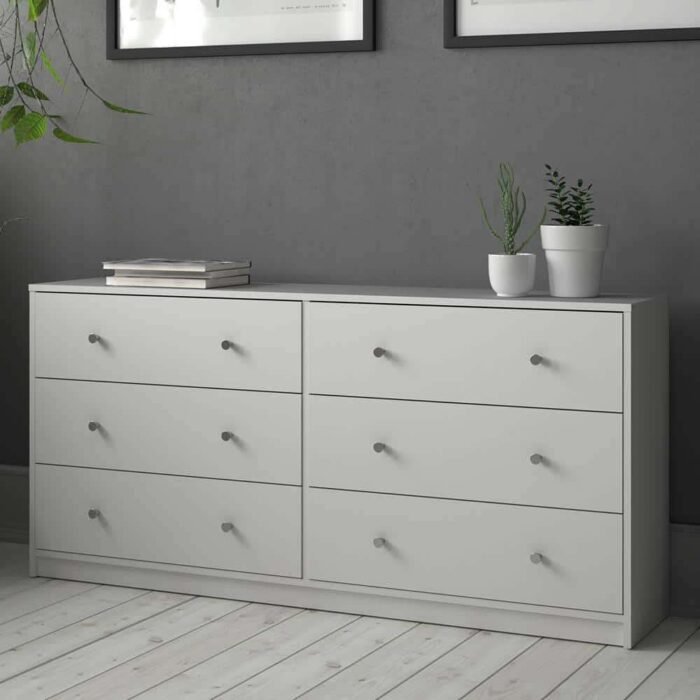 Portland 6-Drawer Double Dresser in White 26.89 in. H x 56.34 in. W x 12.46 in. D